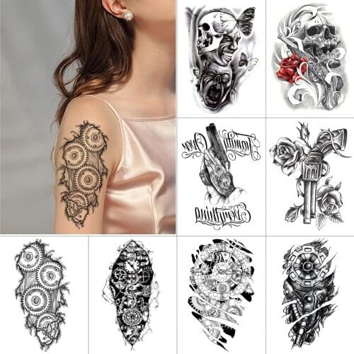 Mechanical Tattoo Black temporary tattoo stickers 98K skeleton Skull demon ink Waterproof tattoo body stickers
