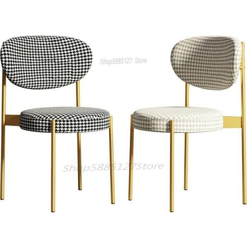 Dining Chair Light Luxury Modern Minimalist Home Leisure Chair Houndstooth Restaurant Nordic Backrest Net Red Stool Desk