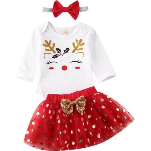 Toddler Girl Clothes 3Pcs Newborn Baby Kids Girls Christmas Clothes Long Sleeve Bodysuit Tops Tutu Skirt Outfits Size 0-24M