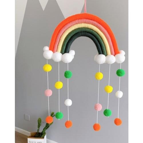 Nordic Style Wool Felt Balls Room Pendant Rainbow Pom Ball Kids Room Wall Hanging Garland Birthday Party Nursery Decor