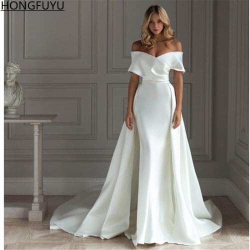 HONGFUYU Simple Silk Satin Wedding Dress With Detachable Overskirt Off the Shoulder Bridal Gowns Custom Made vestidos de novia
