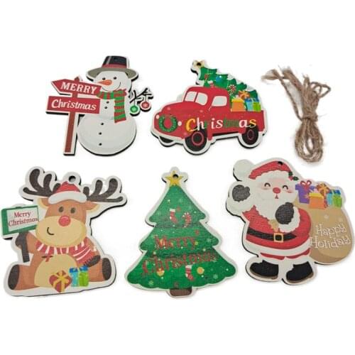 10pcs Wooden Christmas Wood Chip Small Pendant Ornaments Christmas Gift Wood Chip Matching Painted Christmas Gift Home Pendant