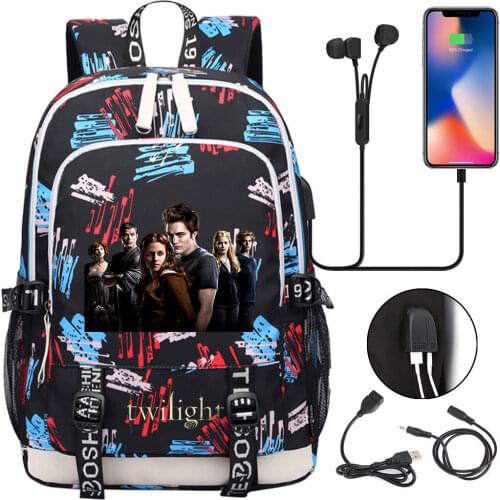 Twilight Backpack Teenager USB Charging Laptop Backpack Women Men Rucksack Kids Book Bag Mochila Travel Bag