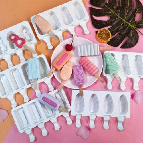 Silicone Ice Cream Mold DIY Homemade Popsicle Moulds Freezer 4 Cell Small Size Ice Cube Tray Popsicle Barrel Makers Baking Tools