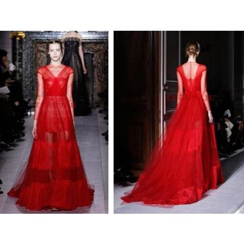 Red tulle lace appliques Formal Evening gown 2015 new long sleeves party evening elegant vestidos mother of the bride dresses