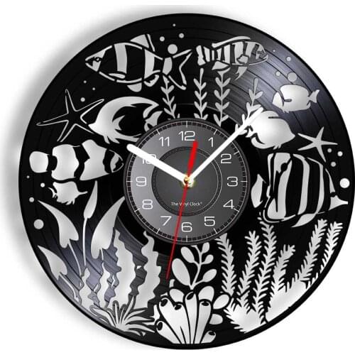 Undersea World Aquarium Vinyl Album Re-purposed Record Clock Coral Reefs and Fish Ocean Home Decor Tropical Exclusive Wall Clock