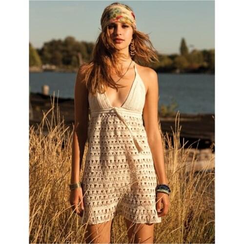 100% Handmade Crochet Halter Spaghetti Straps V-neck Backless Dress