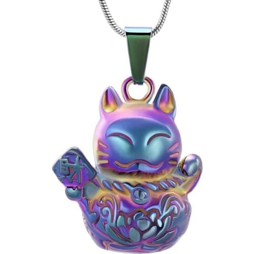 Cremation Jewelry Fortune Lucky Cat Urn Necklaces for Ashes for Women Men Memorial Keepsake Pendant Necklace