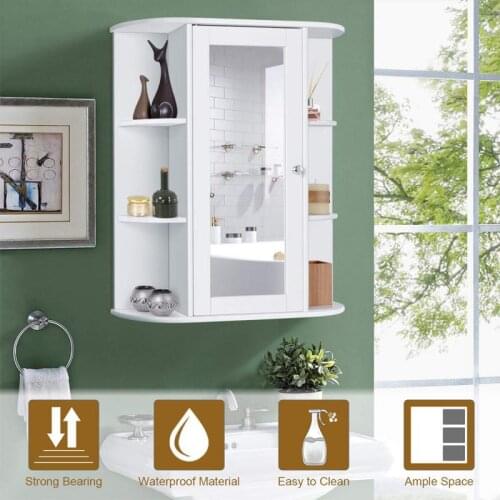 Bathroom Mirror Cabinet Single Door Three-layer Toilet Hand Washing Dressing Mirror Home Wall Mounted Washstand Mirrors HWC