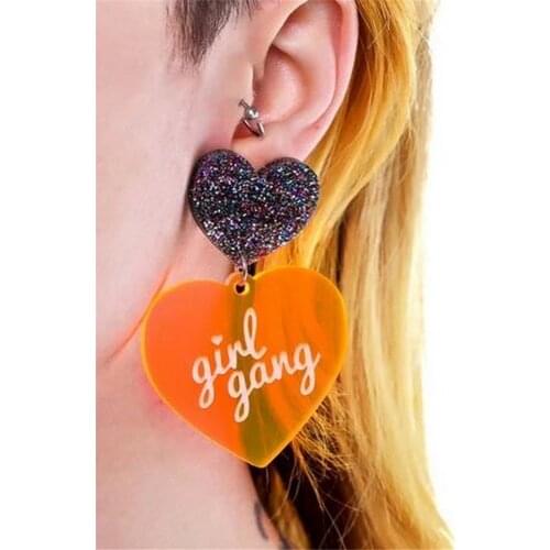 Women Drop Dangle Earrings Weird Big Cute Orange Heart Night club Bar Fashion Jewelry