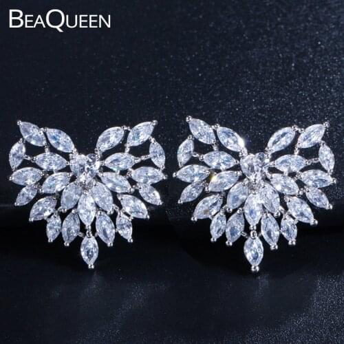 BeaQueen Lovely Heart Shape Cubic Zirconia Crystal Big Stud Earrings Women Fashion Jewelry Gift With CZ Marquise Stone E096