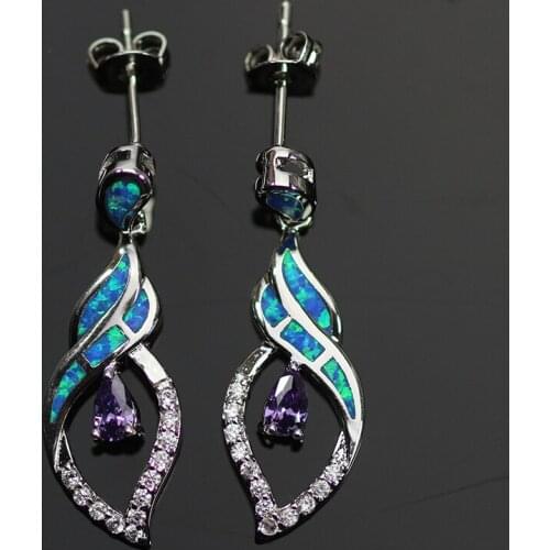 Elegant Blue Opal Purple CZ Earrings for Women Drop Shipping Special