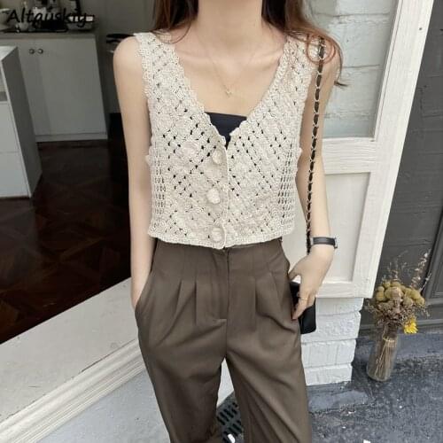 Sweater Vests Women Korean Style Summer Chic Trendy Tender Knitting Sweet Girlish Single Breasted All-match Sleeveless Female