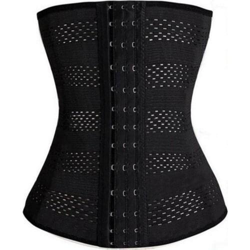 Women Three-Breasted Hollow Out Breathable Waist Trainer Body Shaper Latex Rubber Cincher Under Bust Corset Shapewear
