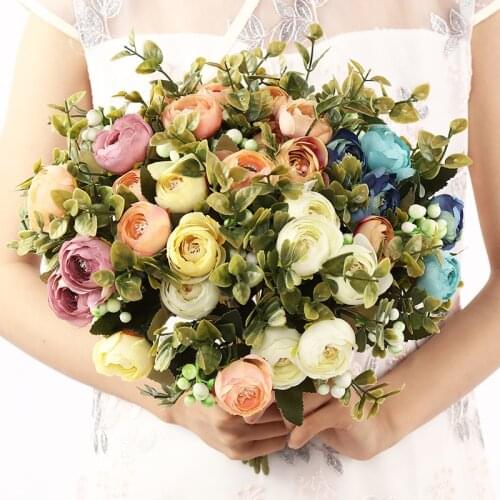 1pcs mini silk artificial flower peony camellia for family Christmas decoration fake flower bouquet