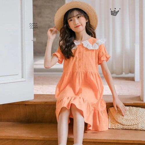 2021 Summer Kids Girls Casual Dresses For Girls Solid Loose Short Sleeve Princess Dress Little Toddler Girls Clothes Vestidos 12