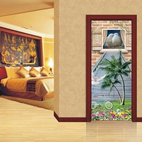 3D Vivid 2 Pcs /set Peace Dove Wallpaper Door Sticker Wall decal DIY Mural Bedroom Home Decor Poster PVC Waterproof Imitation