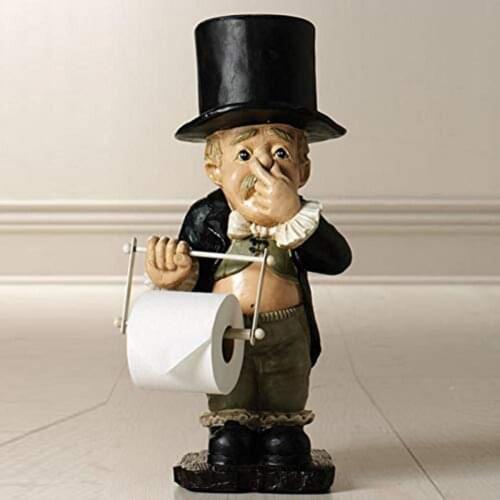 40% Hot Sales!!! Paper Holder Statue Cute Decorative Resin Butler Shape Tissue Stand Rack Sculpture for Toilet