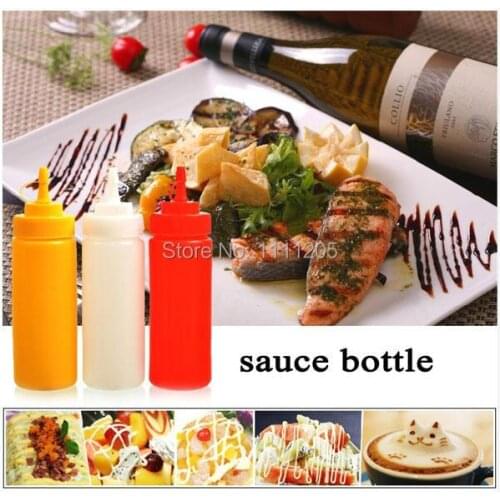 5pc sauce bottles 18OZ 460ml Squeeze Bottle Edible Plastic Condiment Dispenser Cruet salad Ketchup Mustard Vinegar baking tools