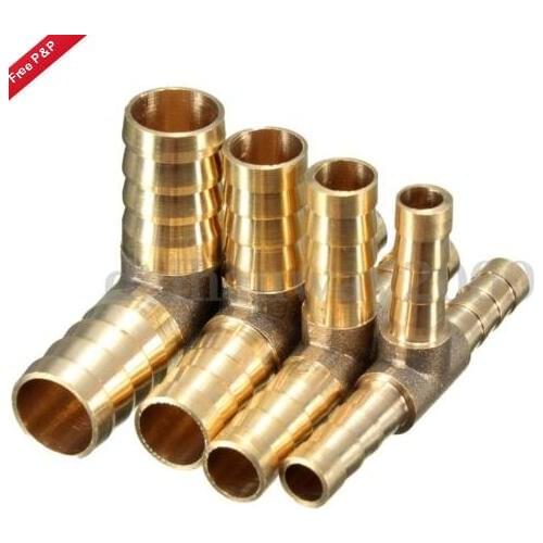6~16mm Brass T Piece 3 Way Fuel Hose Connector For Compressed Air Oil Gas Pipe