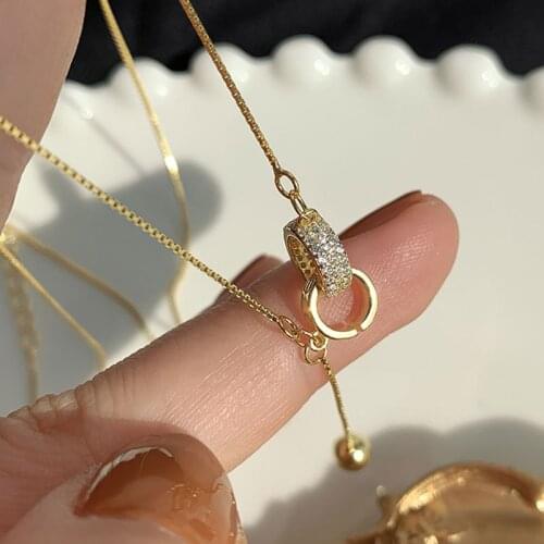 925 Sterling Silver Necklace Exquisite Micro Zircon Double Circle Pendant Chain Clavicle Necklace Elegant Wedding Jewelry New