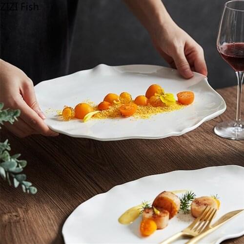 Hotel Restaurant White Cutlery Steak Plate Irregular Shape Ceramic Dishes Modern Home Kitchen Dinner Pasta Plate Dessert Plates