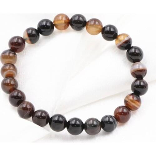 Charms Natural Stone Bracelet 8mm Agates Onyx Veins Round Beads Bracelets for Women Bangle Wrist Chain Gifts Jewelry 7.5" A616