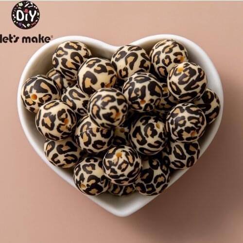Lets make 50PC 12/15mm Silicone Leopard Print Bead Food Grade Teether Round Printing DIY Crafts Baby Teether Safe Rattle Beads