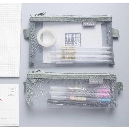 1@#Pencil Case Transparent Mesh School Pencil Bag Capacity Nylon Pen Bag Case For Kid Gift Office Supplies Creative Papeterie
