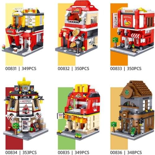 Small Particles Pizza Burger Store Skirt Mini Street View Series House Moc Educational Bricks Building Blocks Diy Toys For Kids