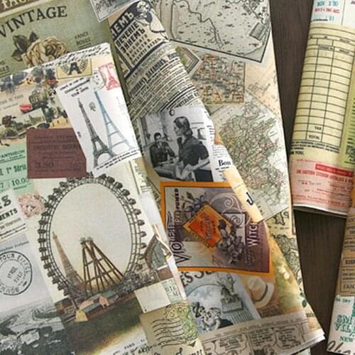 100*150cm width vintage cotton linen fabric by meter printed maps magzines linen fabric DIY sewing upholstery cotton fabric
