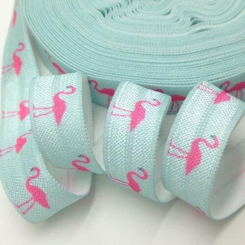 Quality 5/8" Flamingo Print Fold Over Elastic Hot Sale Flamingo FOE Ribbon for DIY Headwear Gift Webbing Accessories 10Yards/lot