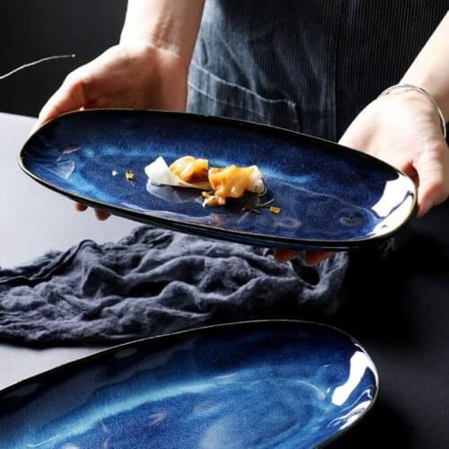 Ceramic large oval fish plate special restaurant tableware steamed fish sushi plate Western food plate dinner plates