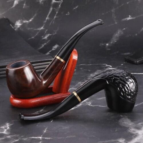 Classic Curved Ebony Tobacco Pipe 9mm Filter Wood Smoking Pipe Handmade Cigar Dry Cigarette Pipe Accessories Luxury Men’s Gifts