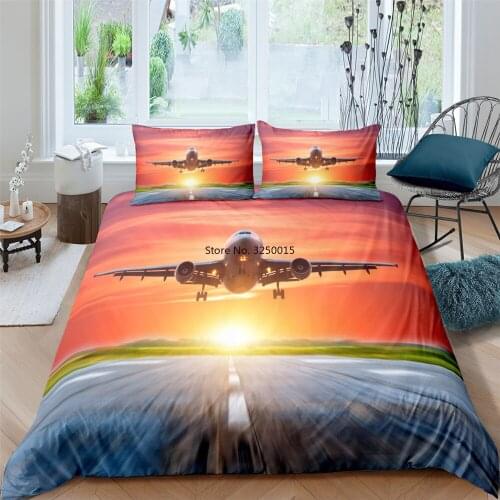 3D Bed Set Airplane Digital Print Queen Size Bedding for Boys Aircraft Duvet Cover Set Pillowcase Home Textile Bedding