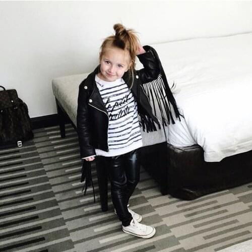 Girls and Boys Fringed Leather Jacket Western Style PU Leather Model Catwalk Stage Performance Jacket