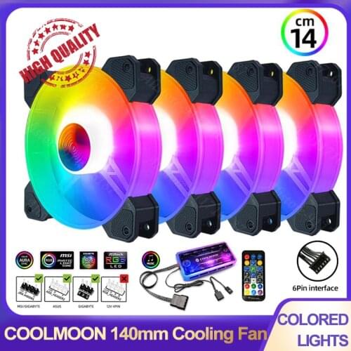 Coolmoon 6Pin Heatsink Dissipation RGB Computer Chassis Cooling Fan 140mm PC Case Accessories for Gaming Cooler Remote Control