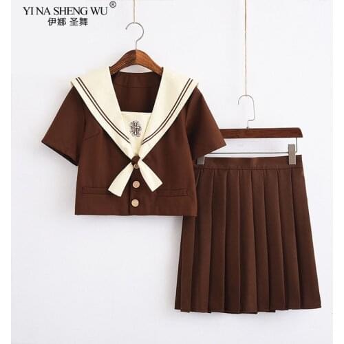 Lvory Yellow JK Uniform Japanese Navy Sailor Suit Embroidery Girl Student Class Uniform School Uniform College Style Skirt Suit