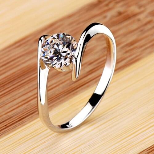 Cute Female Solitaire Round Stone Ring 100% Real 925 Sterling Silver Wedding Rings For Women Luxury Promise Love Engagement Ring