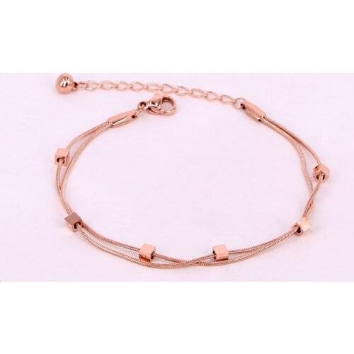 Fashion Stainless Steel double-deck Bangle Small Square Charm Snake Chain Bracelet Xmas Woman Girl Party Gift