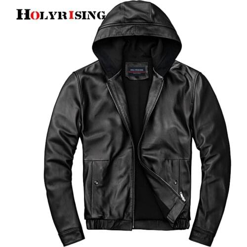 Mens Real Leather Jacket Men Motorcycle Hood coat Men Genuine Leather Jackets 100% real Sheepskin coat 19322