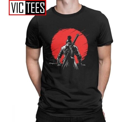 Men T-Shirts One-armed Wolf Red Sun Sekiro Shadows Die Twice Cotton Tee Shirt Short Sleeve Wolf Souls Samurai Game Men T Shirts