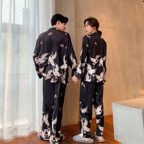 Men Women Lovers Comfortable Pyjamas Plus Size 3XL Long Sleeve Casual Home Wear Autumn Silk Couples Pajama Set Leisure Sleepwear