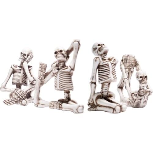 Lot of 4 Skull Yoga Pose Statue Figurine Resin Yoga Skeleton Figure Set Decor (White Set)