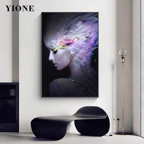 Abstract Feather Scale Woman Canvas Painting Custom Modern Art Figure Picture Print Wall Poster for Living Room Bedroom Decor