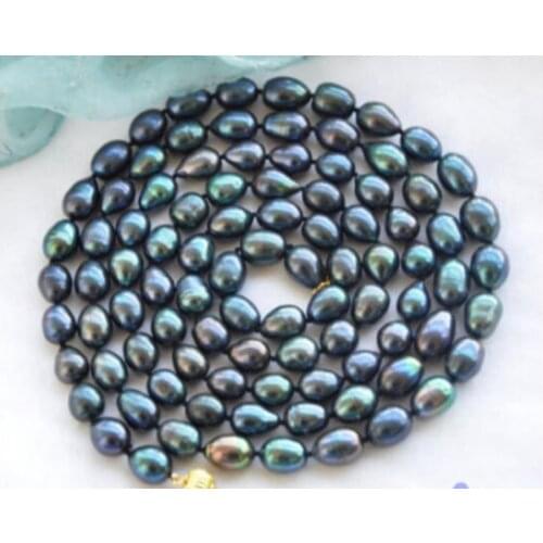 New Beautiful! 9-10mm New Tahitian Black Natural Pearl Necklace 45Inch AAA