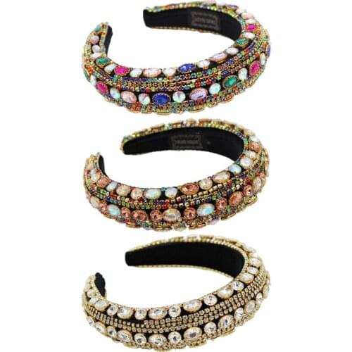 Baroque Tiaras Handmade Wide Headband Luxurious Color Crystal Rhinestones Hair Hoop Female Girls Headwear Accessories