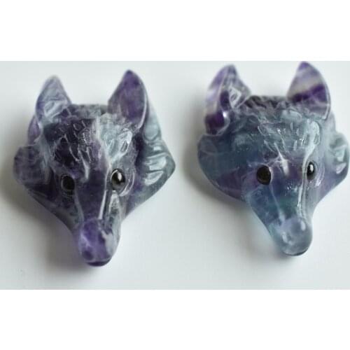 Wholesale 2pcs/lot Fashion natural Colored fluorite Carved Wolf Head shape Pendants for Necklace jewelry making Free shipping