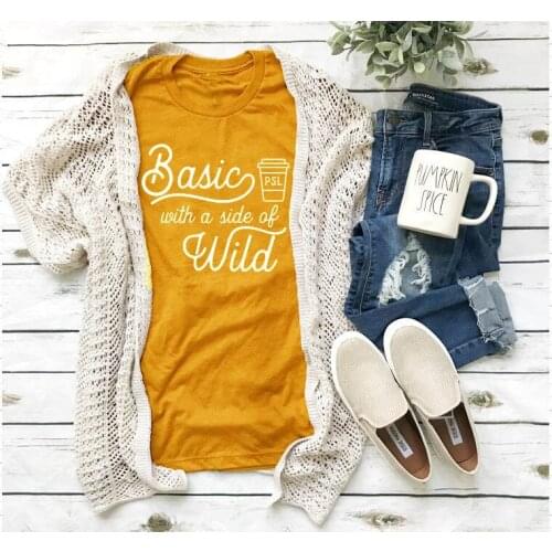 Basic with a side wild t-shirt White Girl Shirt Pumpkin Funny Spice coffee cup casual cotton shirt slogan aesthetic tees-K005