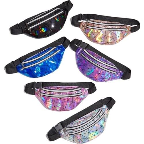 Unisex Double Pocket Waist Bag Large Capacity Laser Geometric Diamond Plaid Sports Outdoor Chest Pack Zipper Messenger Bag